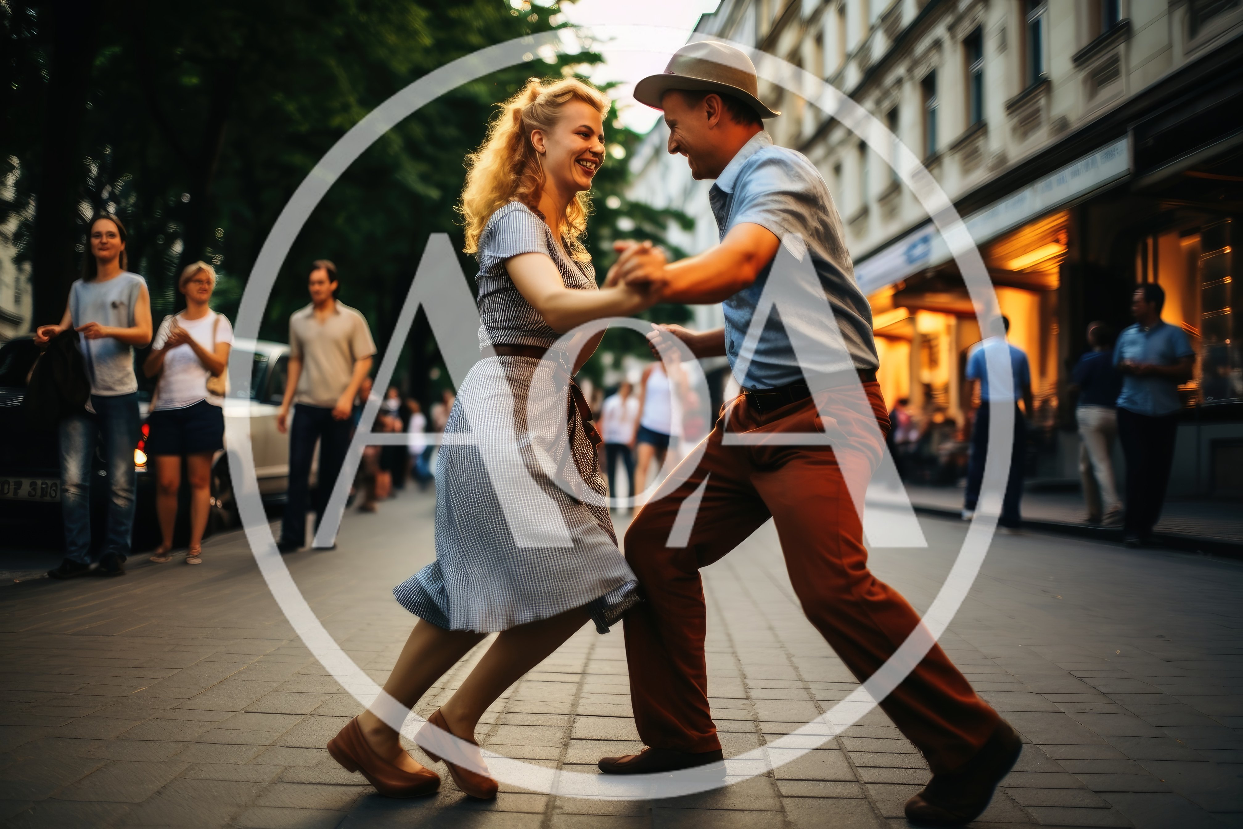 Couple Dancing Swing On A European City Street