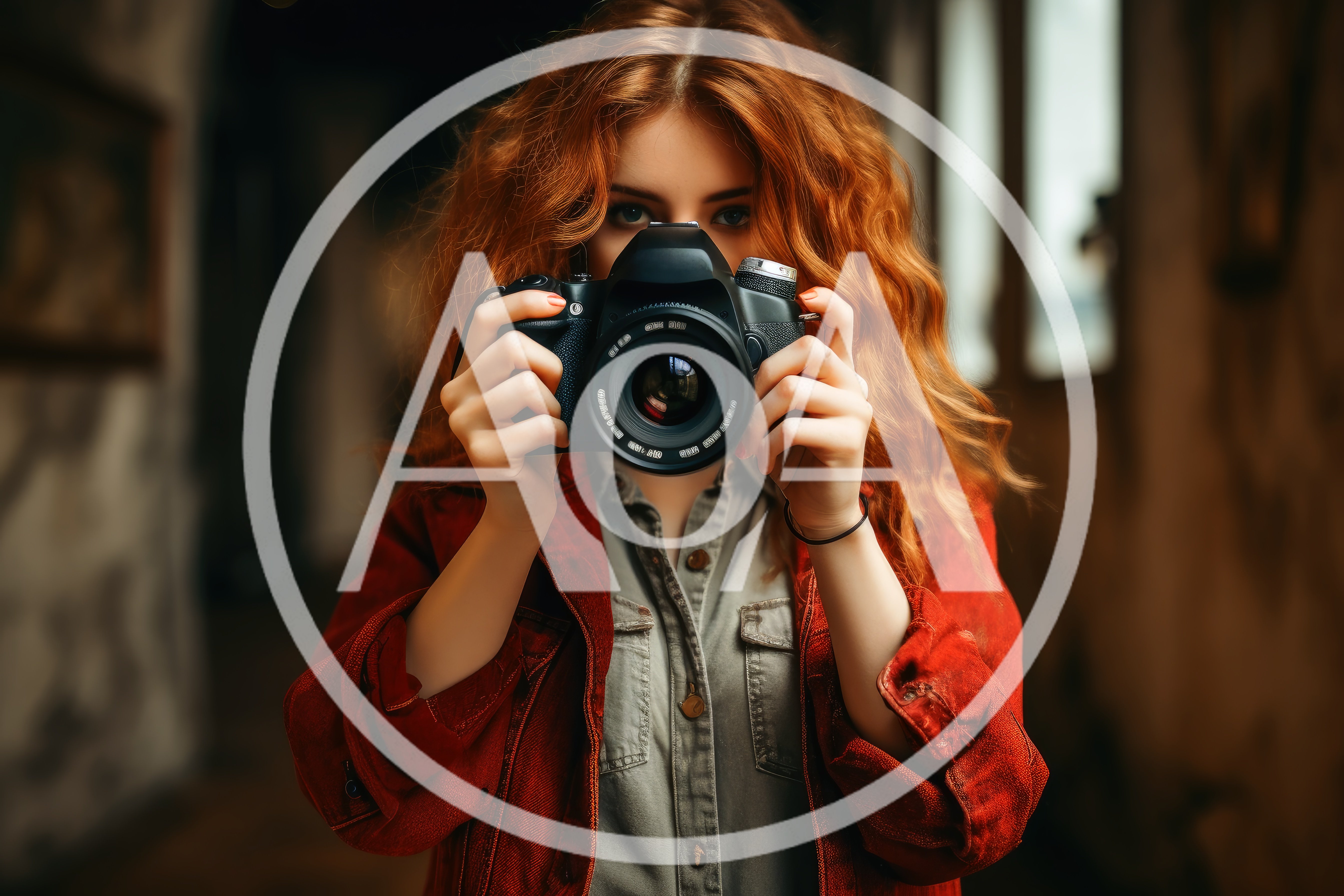 Young Woman With Red Hair Holding A DSLR Camera