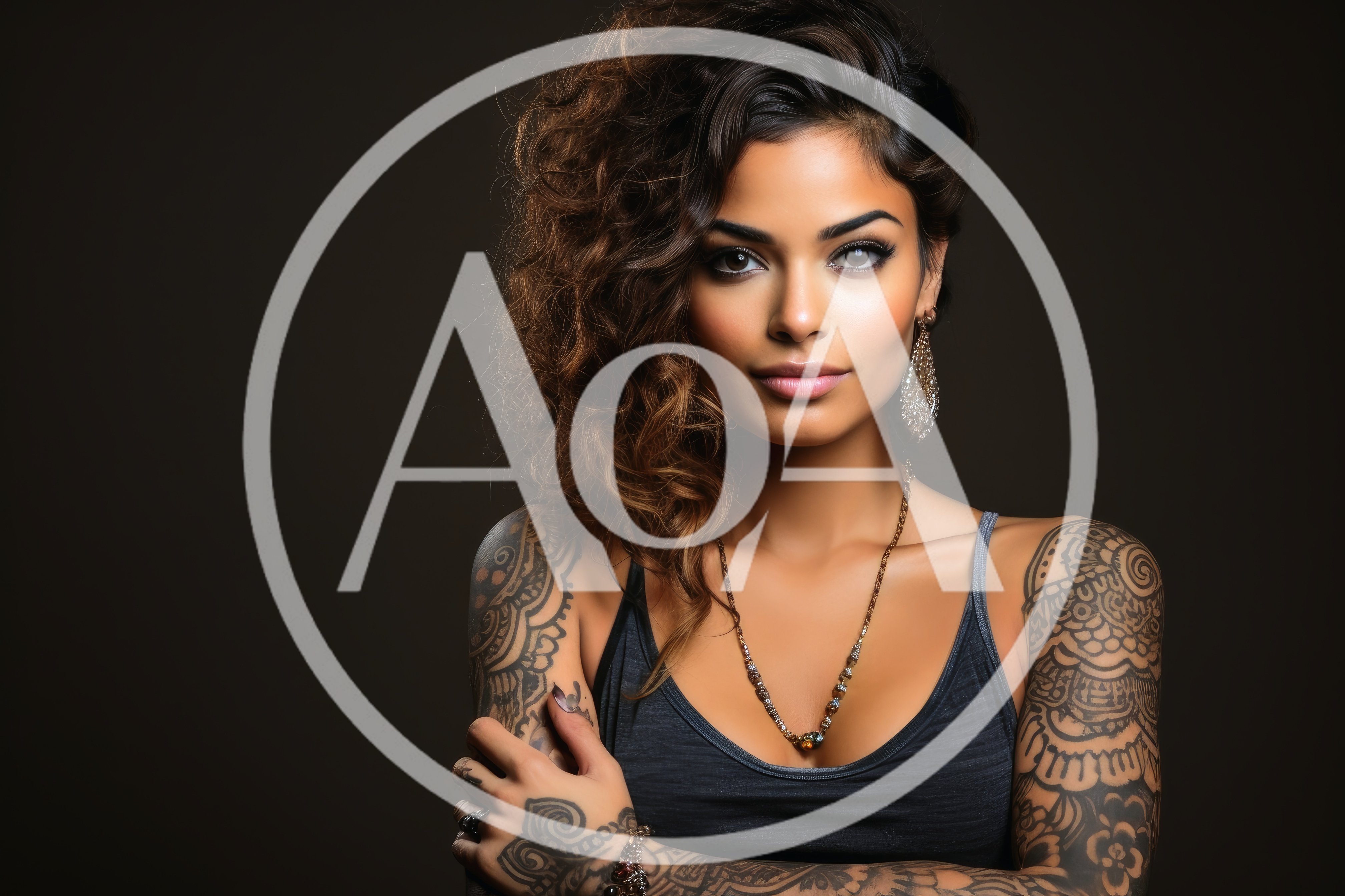 Portrait Of A Beautiful Woman With Intricate Arm Tattoos