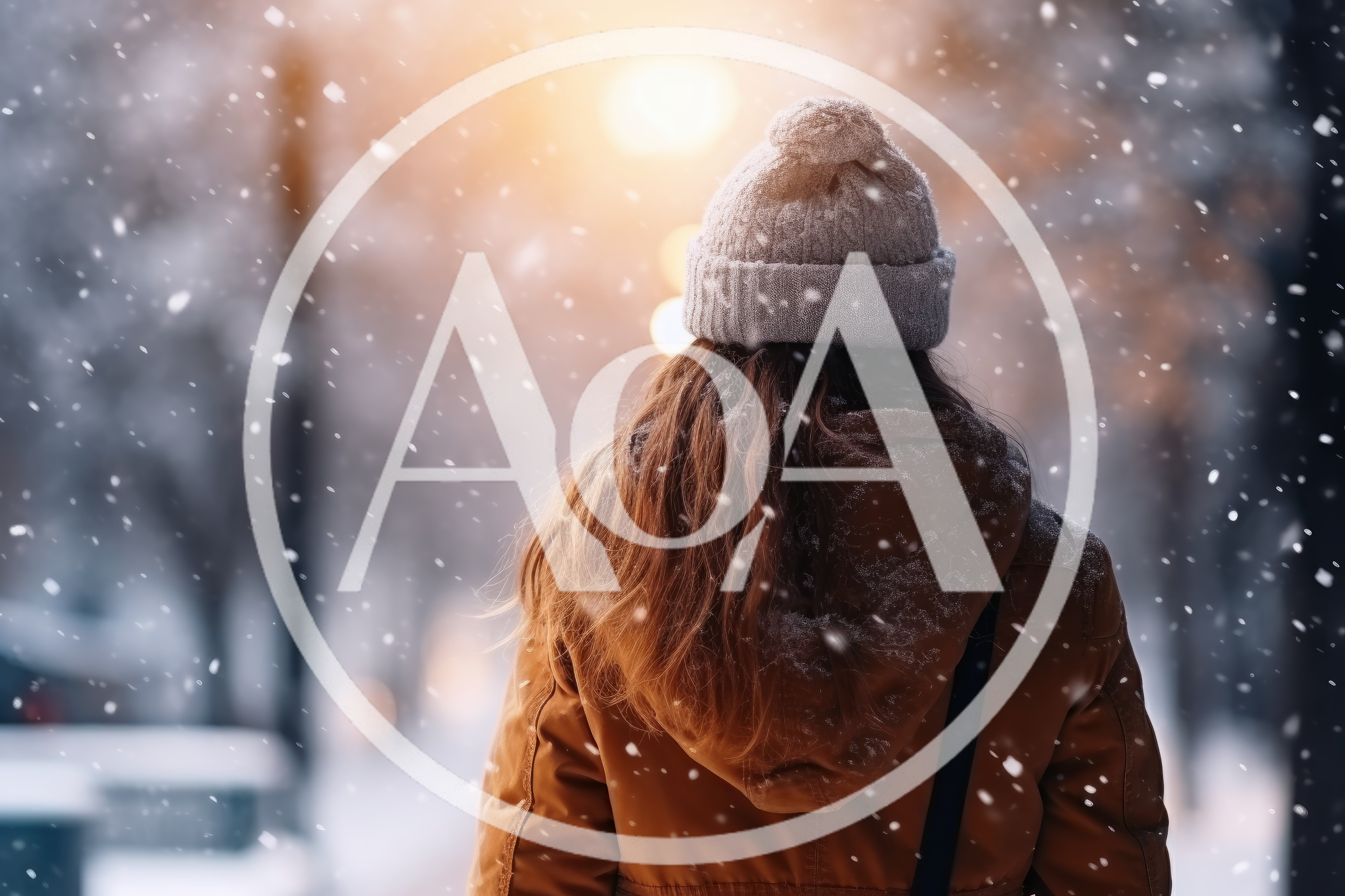 Woman Walking Through Snowy Park During Winter Sunset