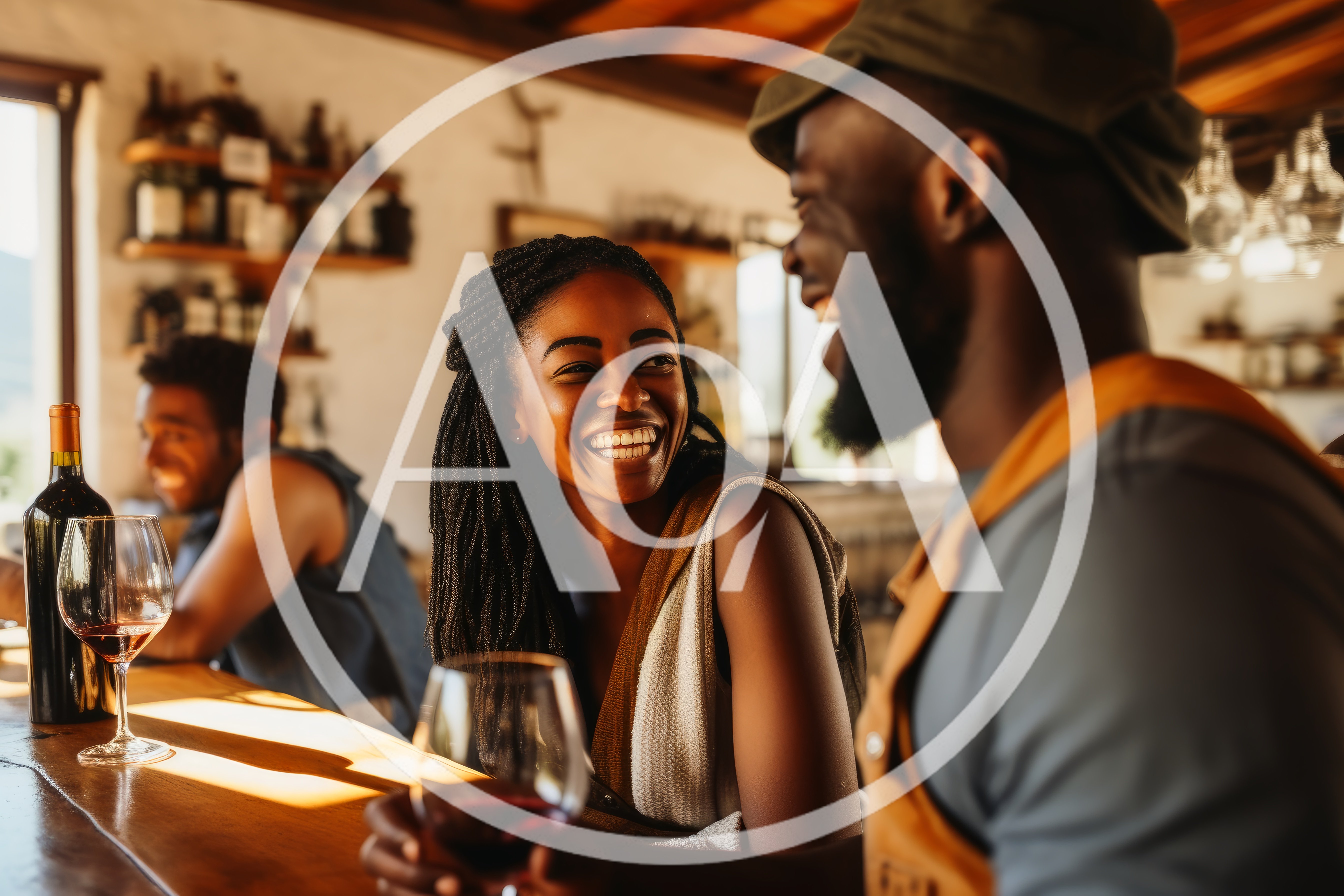 Happy Couple Enjoying Wine At A Rustic Bar