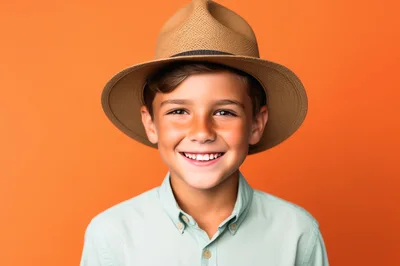 Portrait Of A Smiling Young Boy Wearing A Fedora