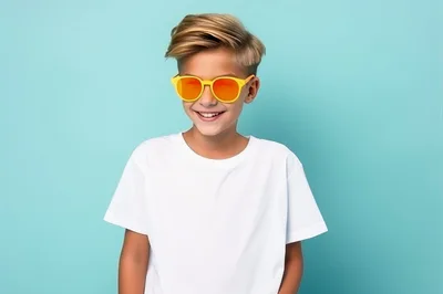 Smiling Young Boy Wearing Yellow Sunglasses