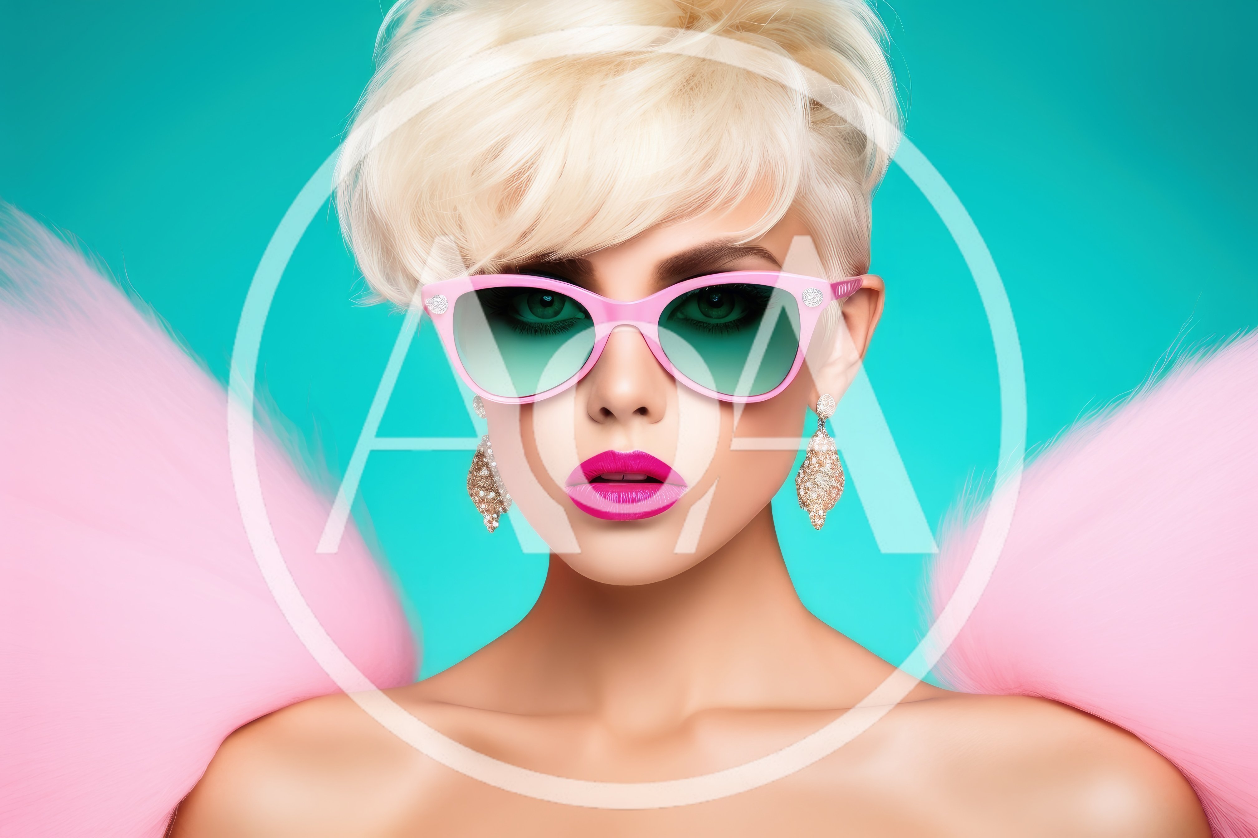 Fashionable Woman With Blonde Hair And Pink Sunglasses