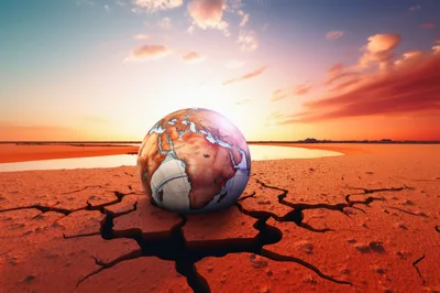 Globe Resting On Cracked Dry Earth Landscape