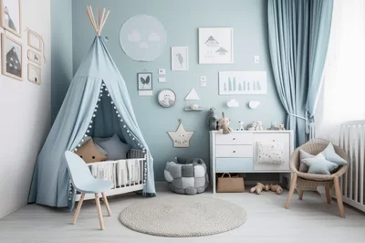 Modern Nursery Room With Teepee And Crib