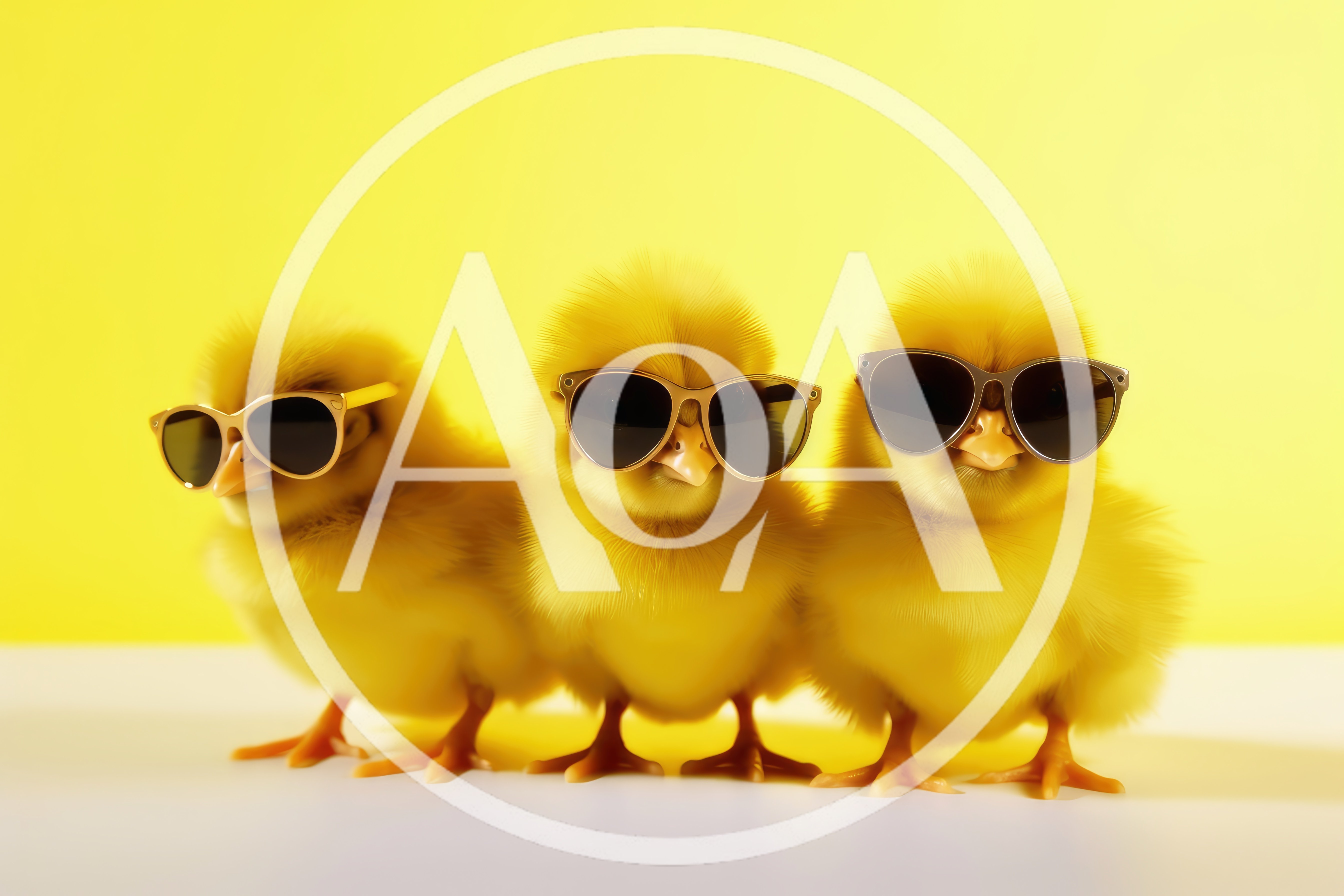 Three Cute Yellow Chicks Wearing Sunglasses