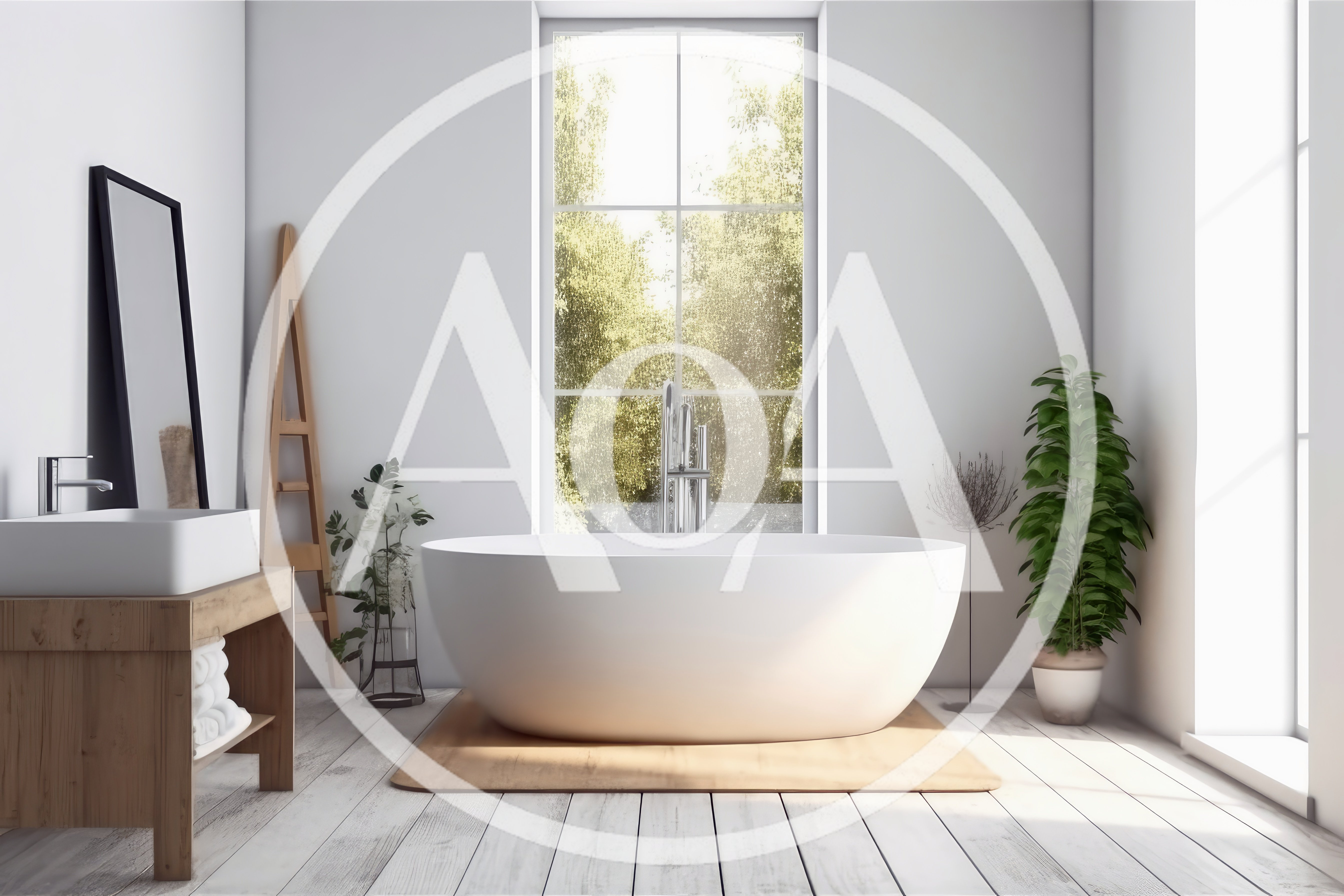 Modern Minimalist Bathroom With Freestanding Bathtub