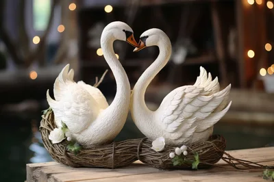 Two Decorative Swan Figurines Forming A Heart Shape