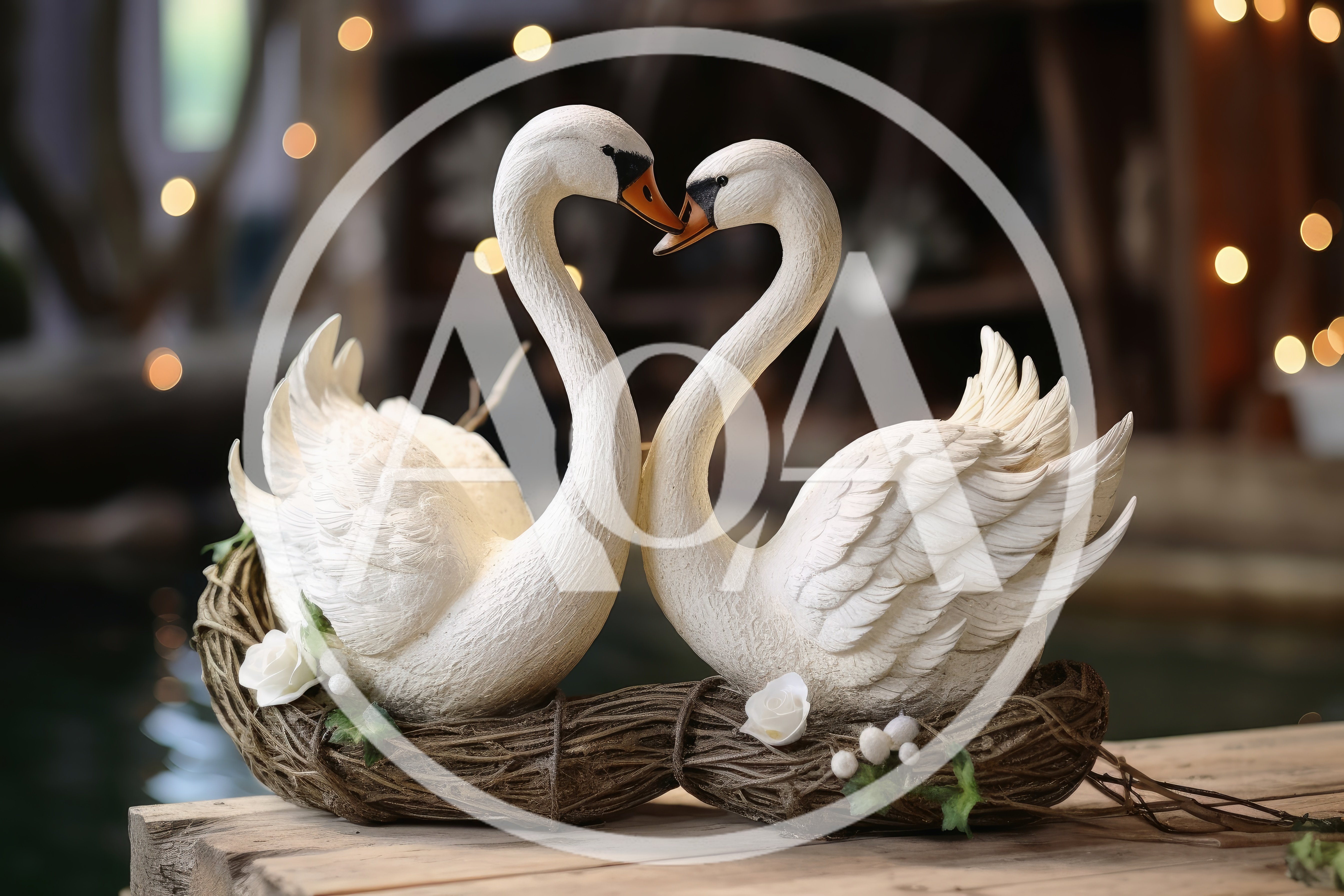 Two Decorative Swan Figurines Forming A Heart Shape
