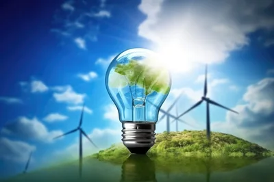 Light Bulb With Green Tree Inside On Grassy Hill