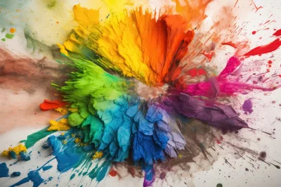 Vibrant Rainbow Paint Explosion On White Background