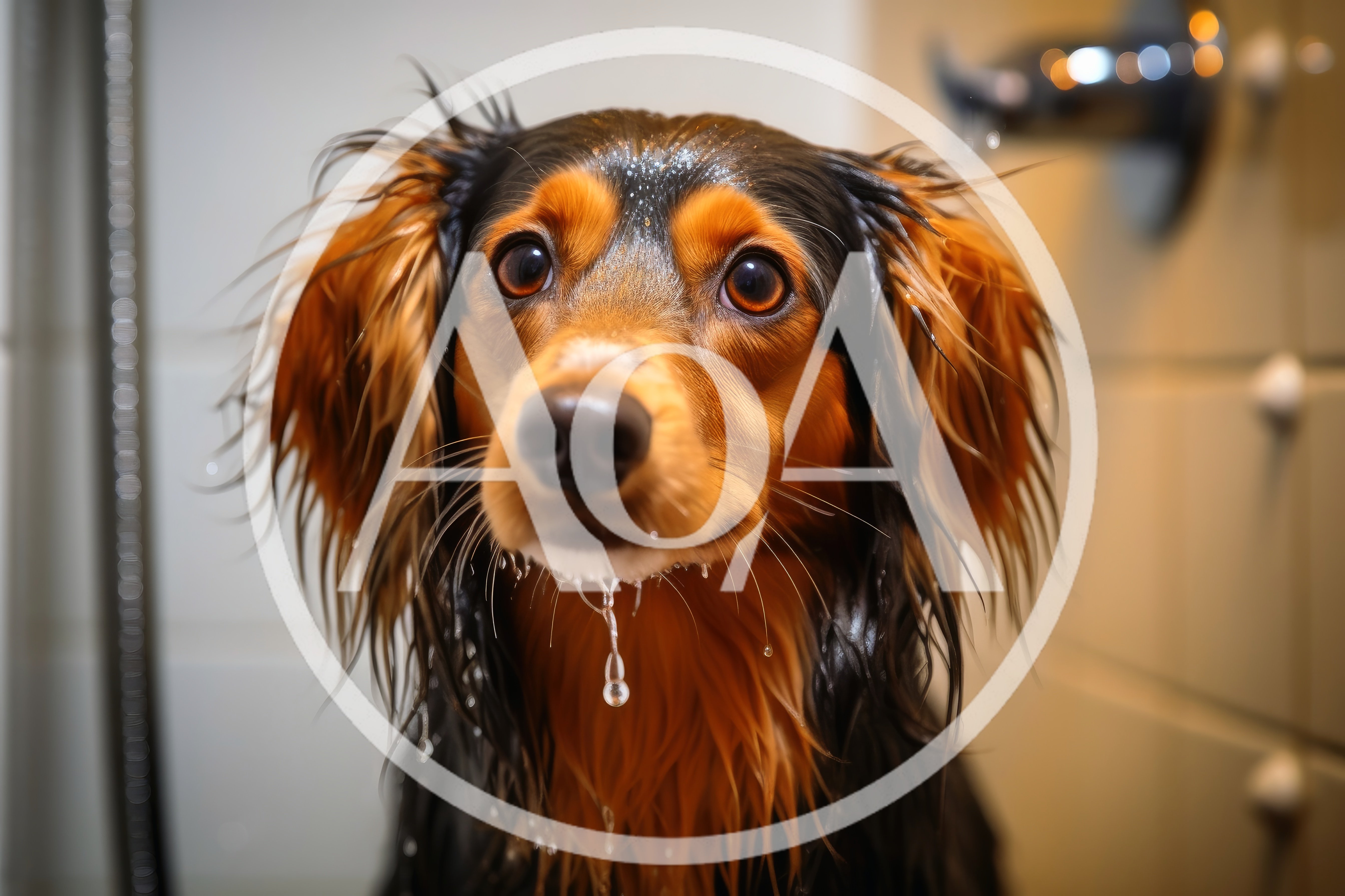 Wet Dog Taking A Bath In A Shower