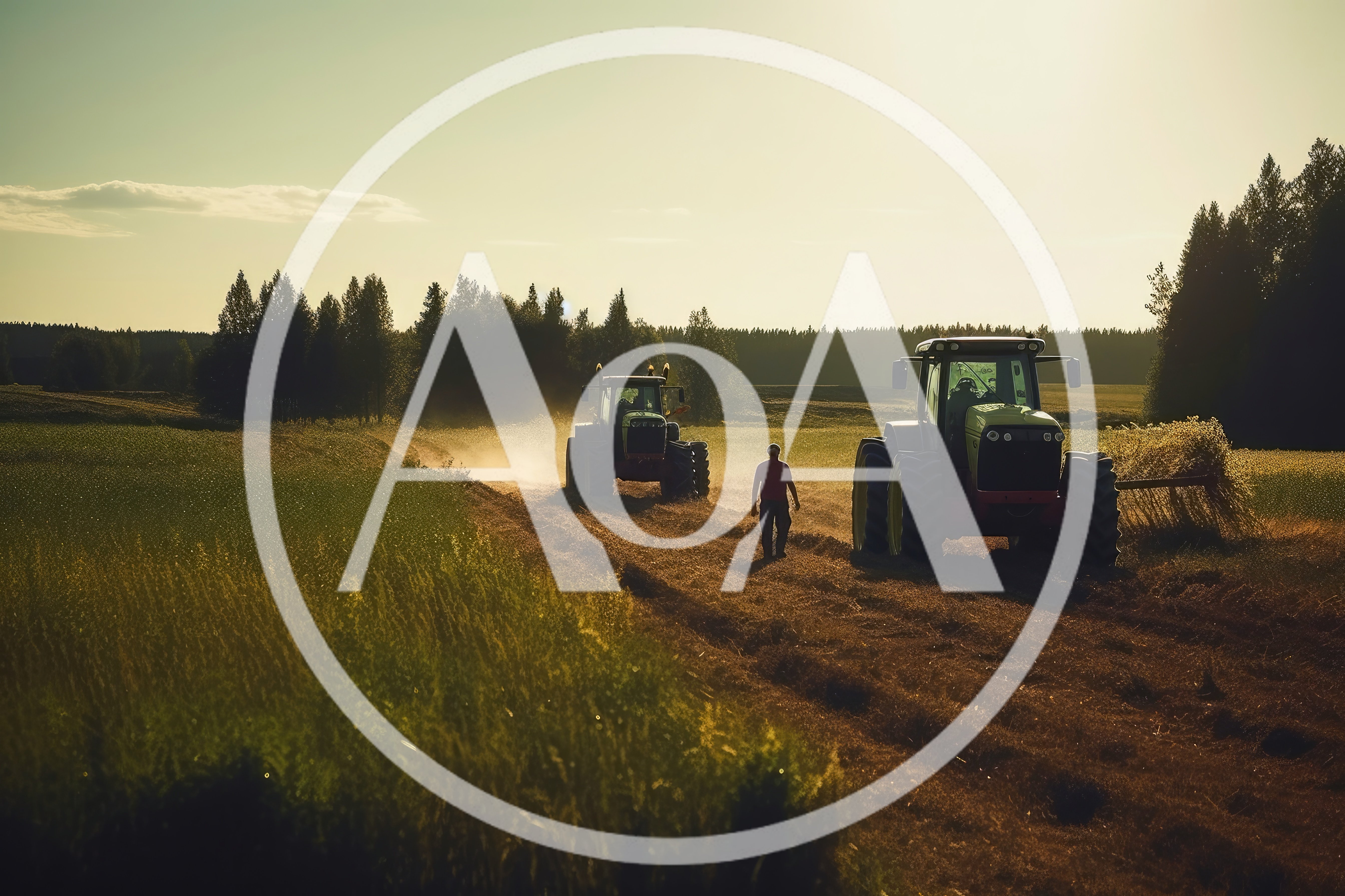 Farmer Walking Between Two Tractors In A Field