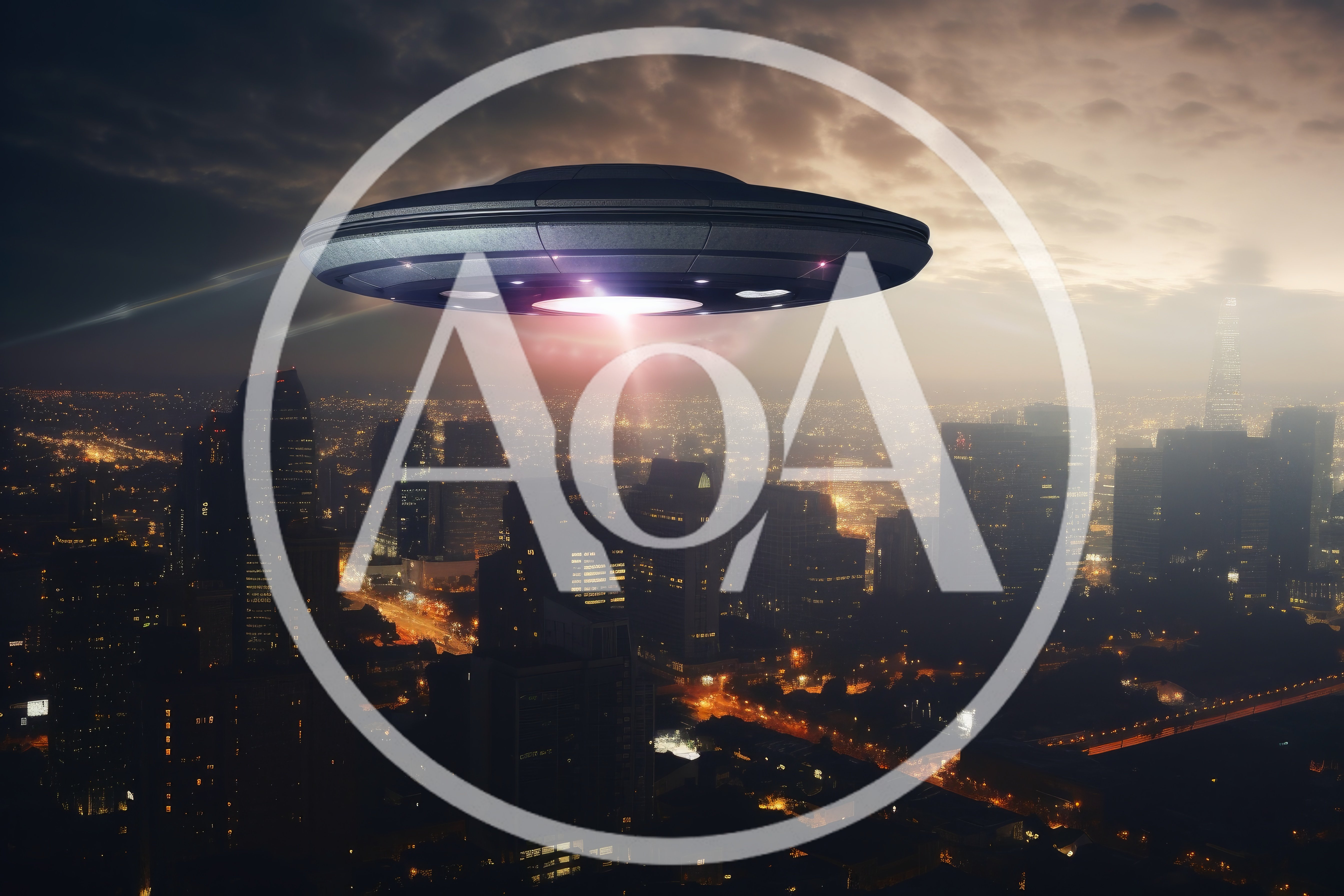 UFO Hovering Over A Modern City Skyline At Night