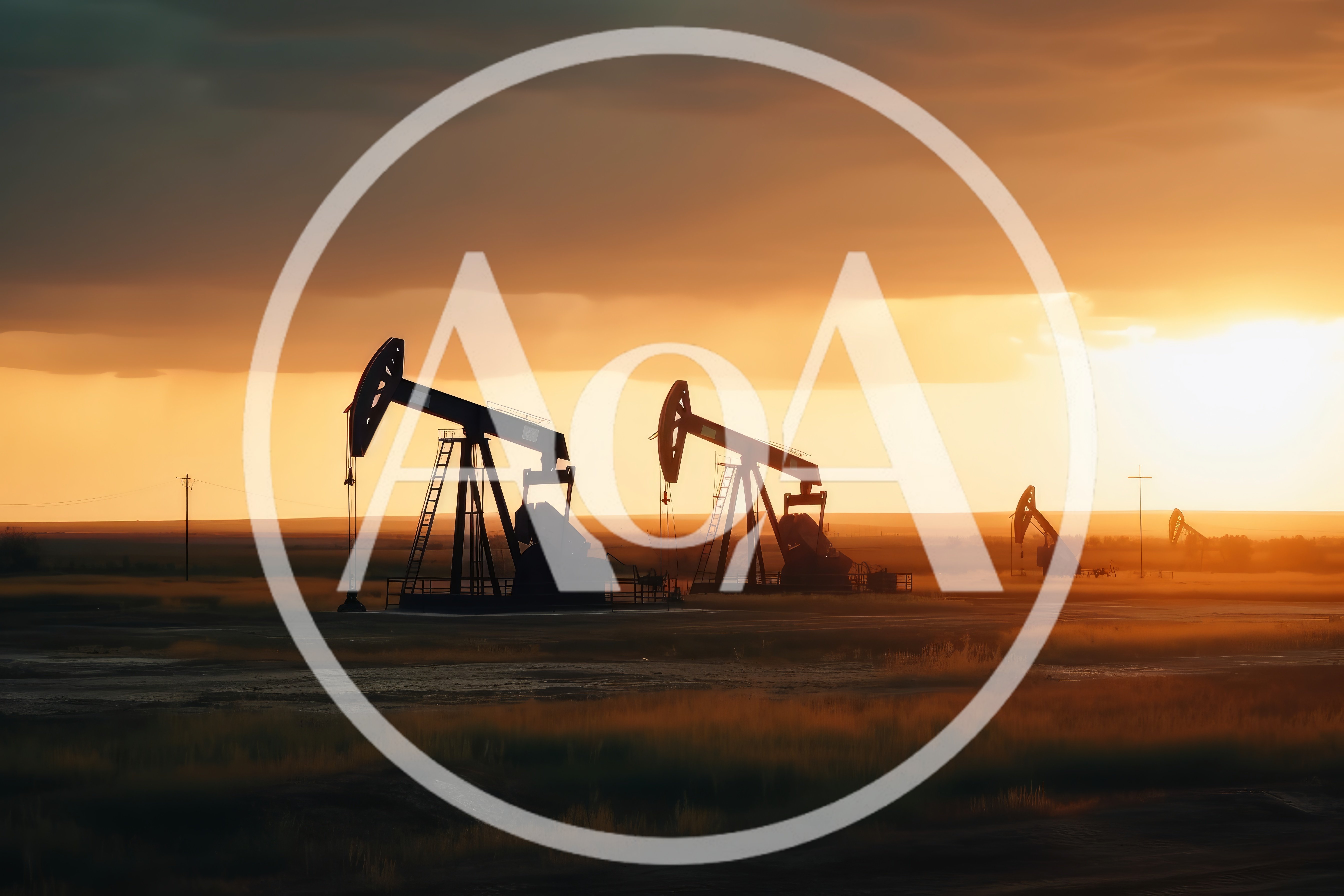 Oil Pump Jacks Operating At Sunset