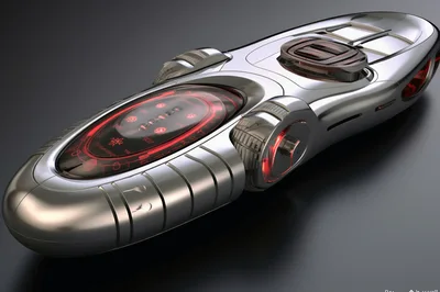 Futuristic Metallic Device With Glowing Red Interface