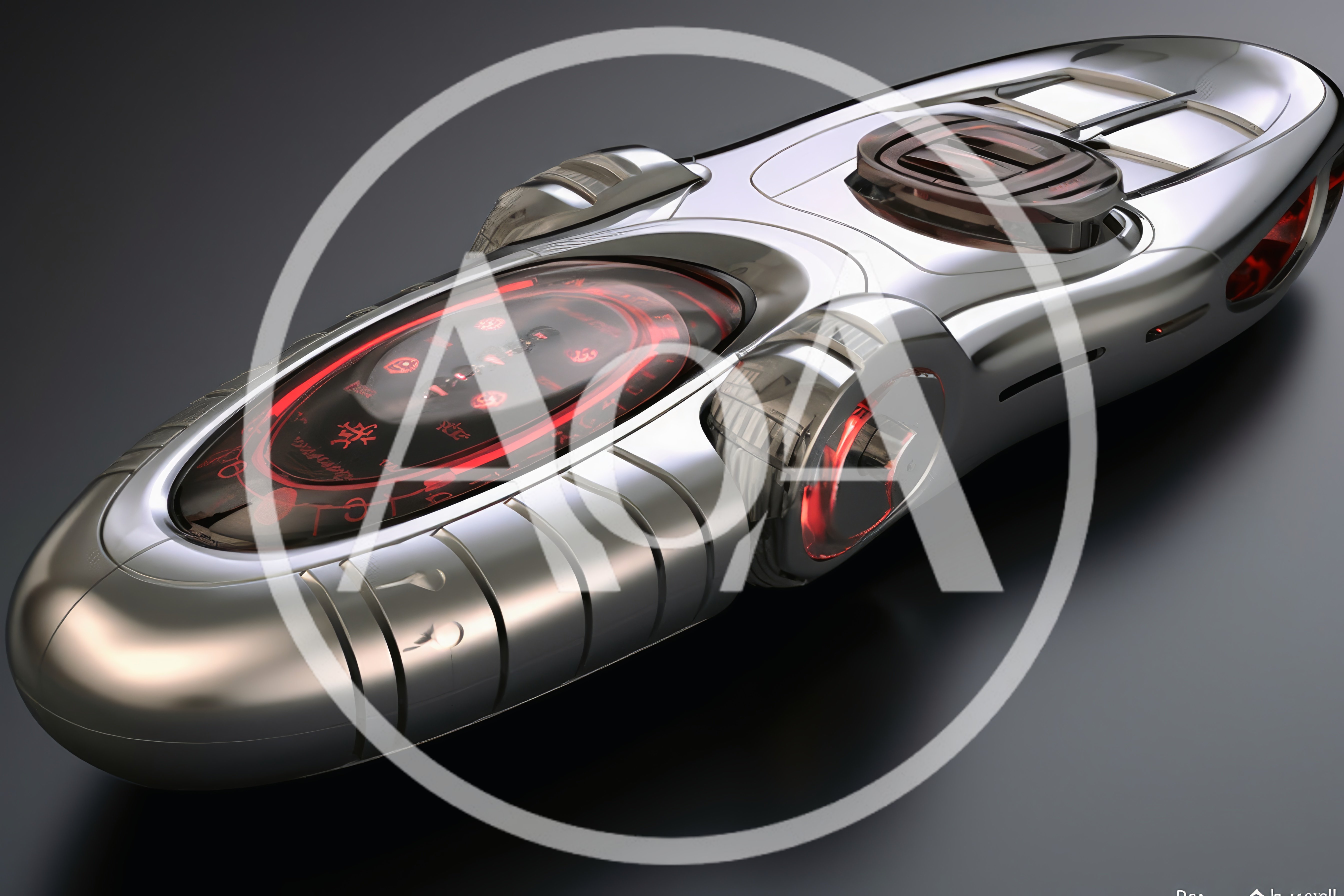 Futuristic Metallic Device With Glowing Red Interface