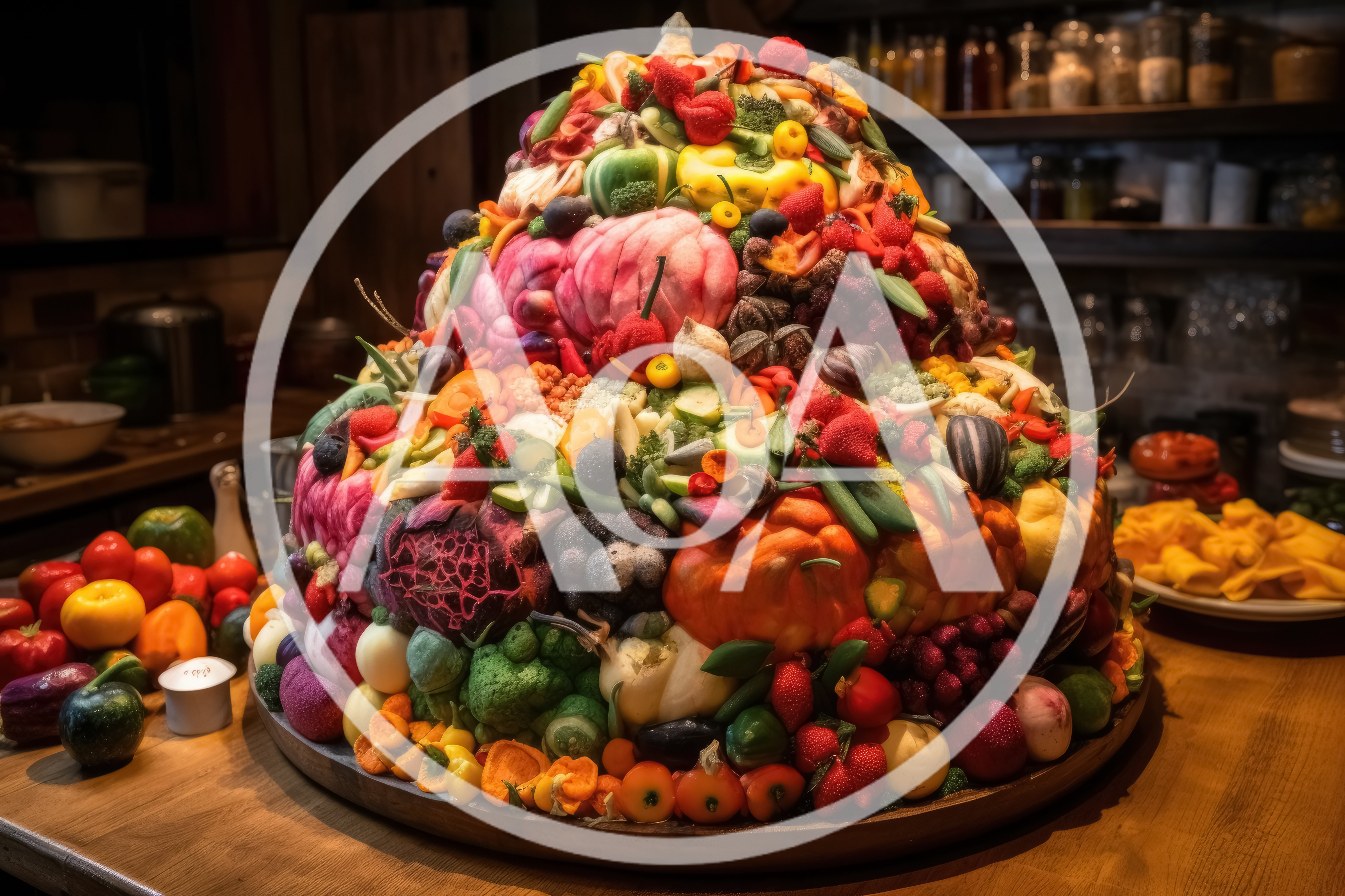 Large Decorative Pyramid Of Fresh Assorted Vegetables