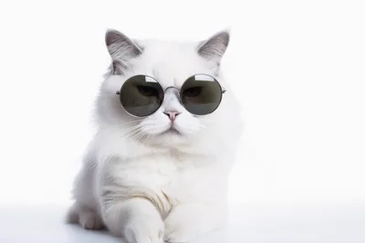 White Cat Wearing Round Sunglasses