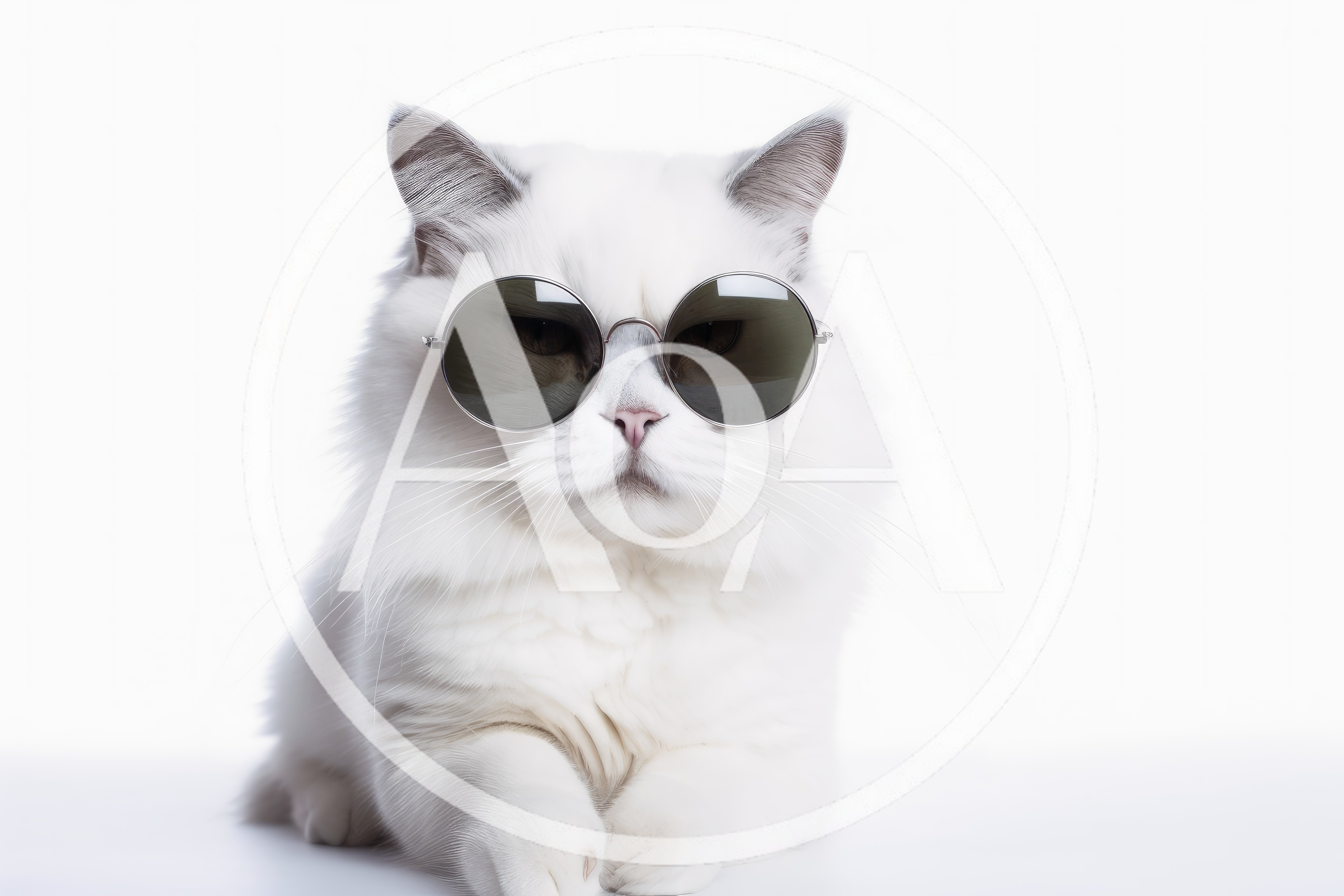 White Cat Wearing Round Sunglasses
