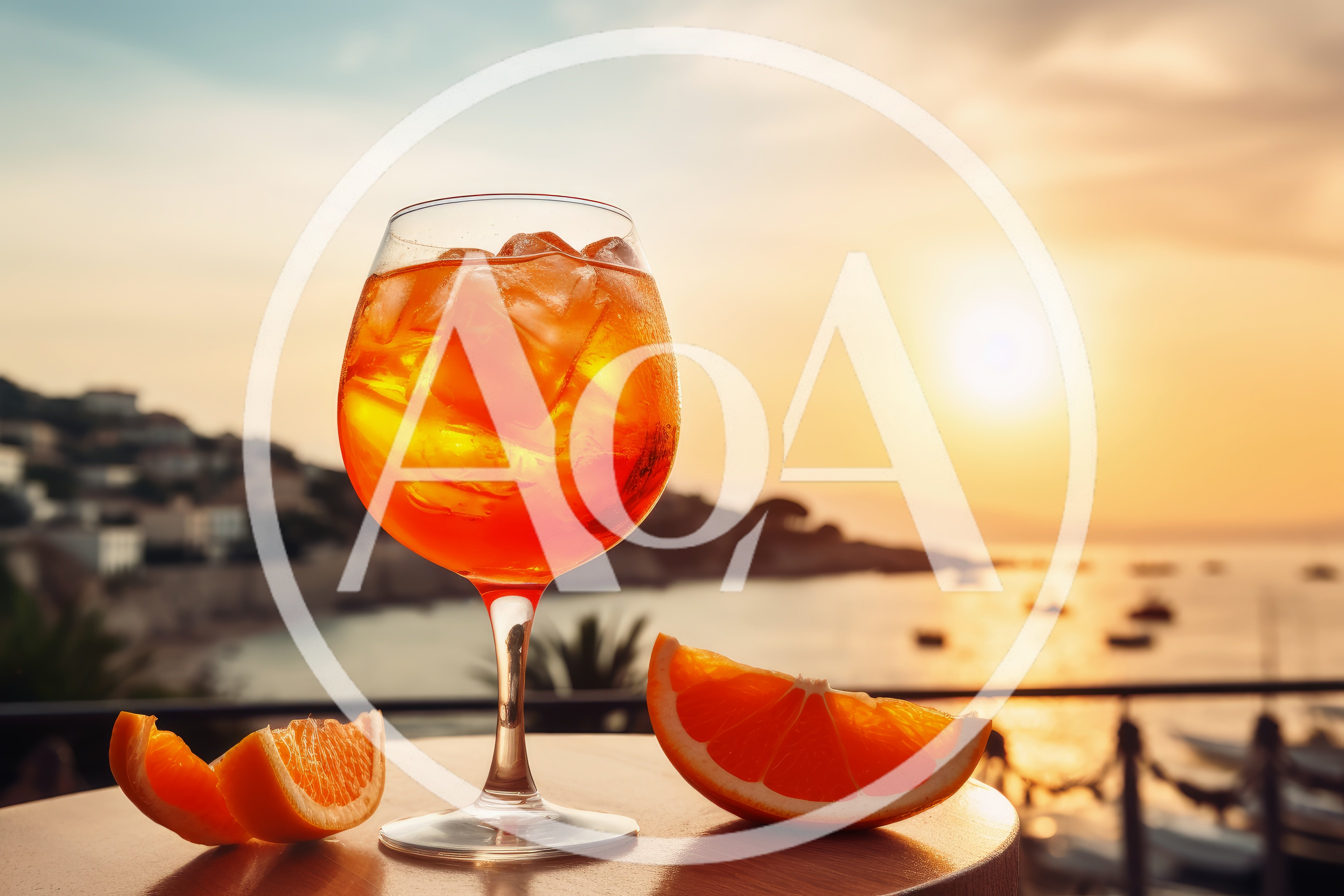 Aperol Spritz Cocktail With Orange Slices At Sunset