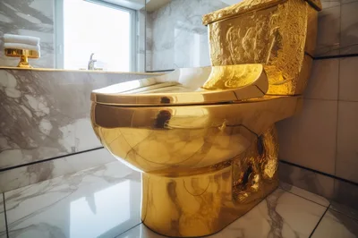 Luxury Gold Toilet In Modern Marble Bathroom