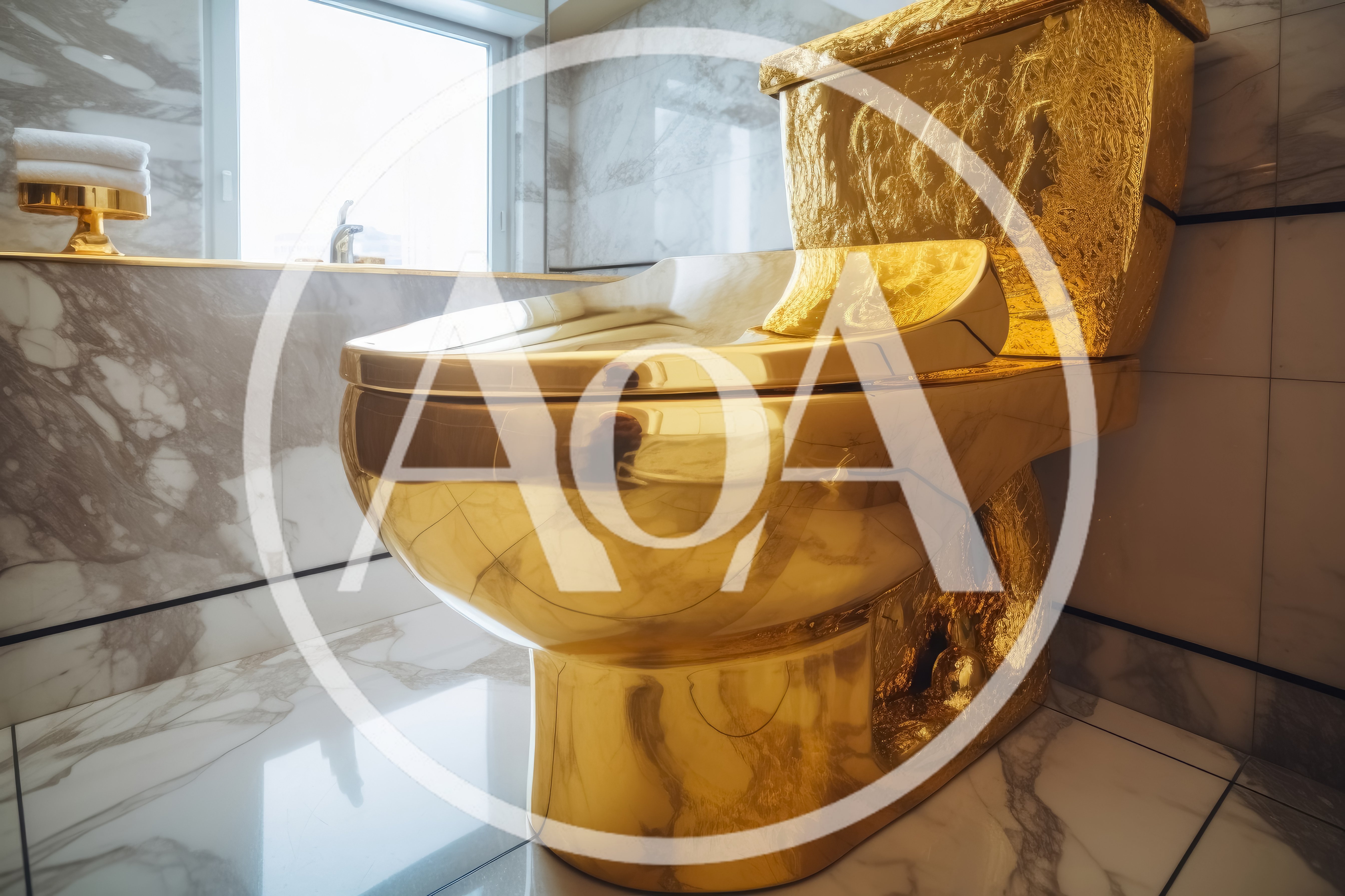 Luxury Gold Toilet In Modern Marble Bathroom