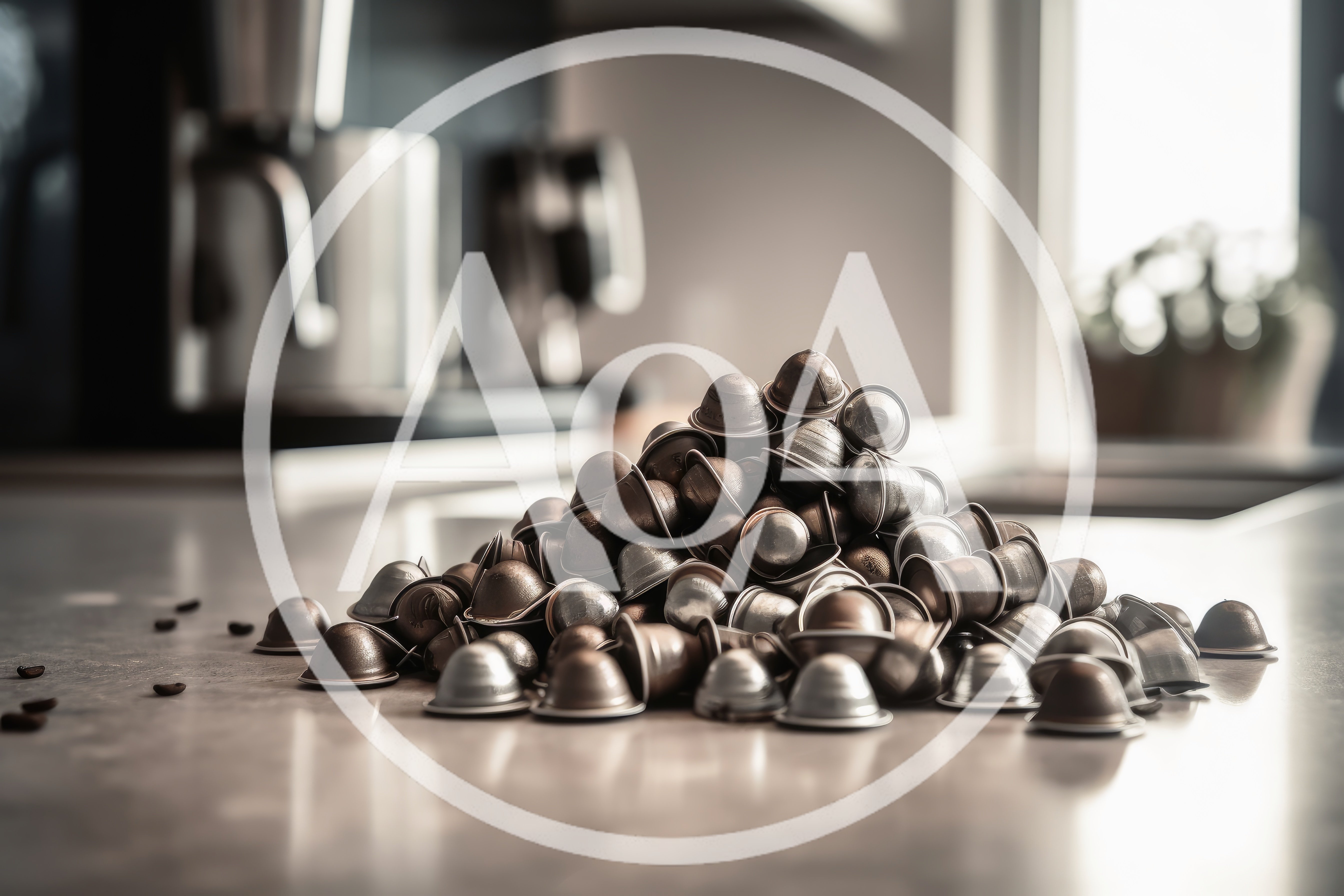 Pile Of Used Coffee Capsules On Kitchen Counter