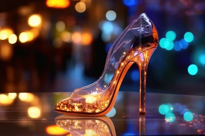 Sparkling Glass Slipper On Reflective Surface