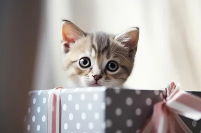 Adorable Tabby Kitten Peeking Out Of A Gift Box
