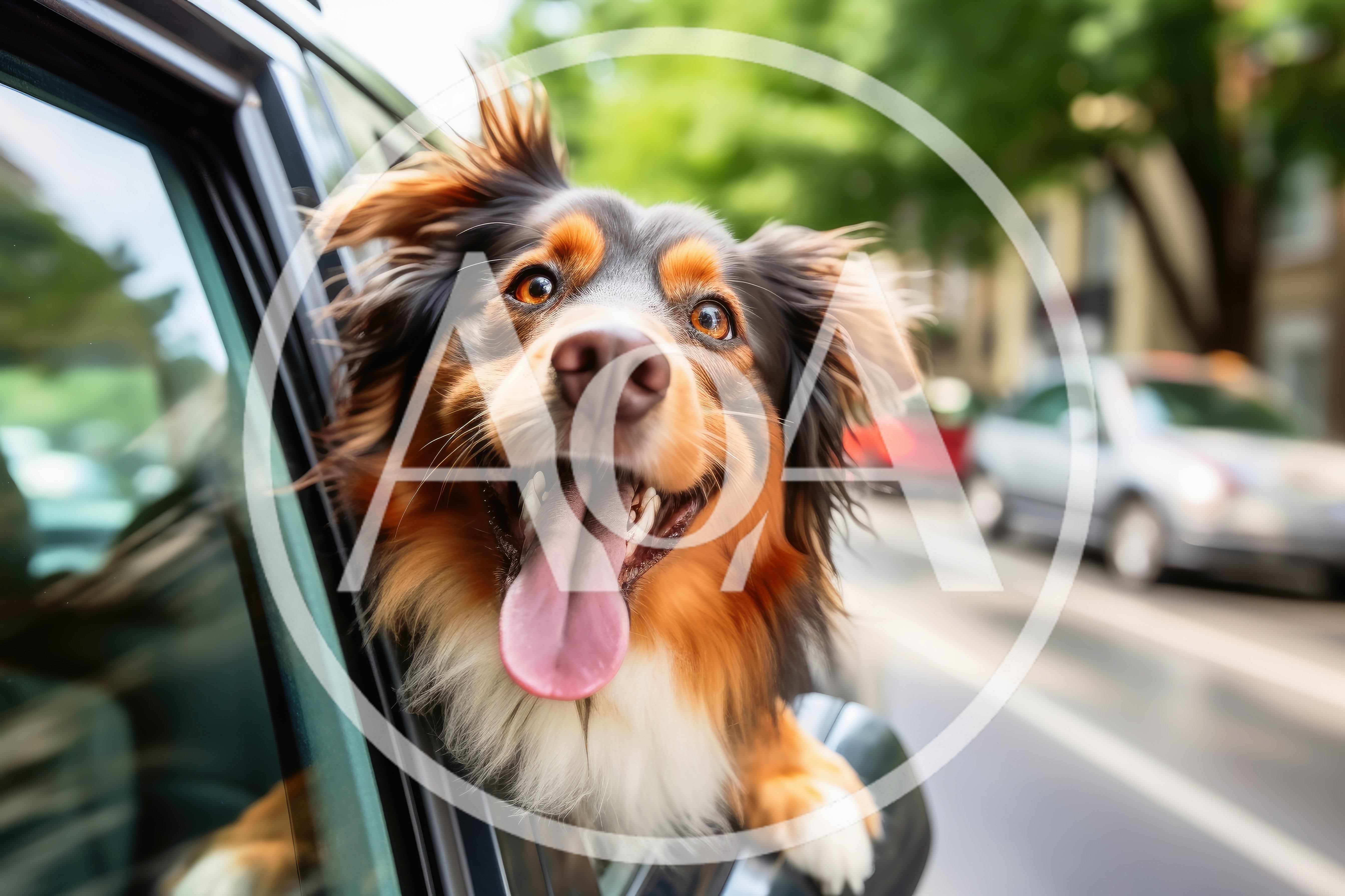 Happy Australian Shepherd Dog Leaning Out Car Window
