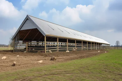 Pigs Resting in a Large Open Air Barn