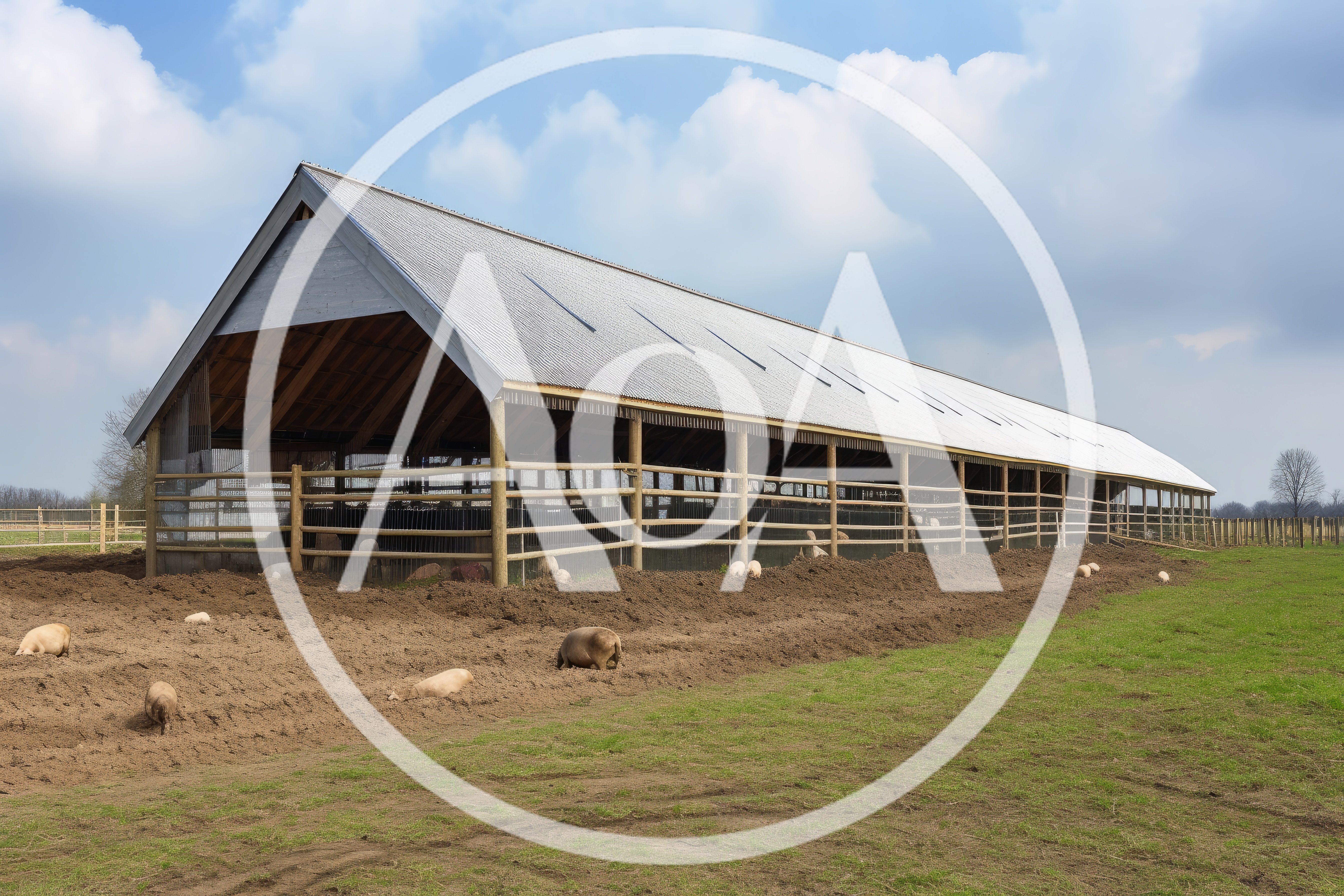 Pigs Resting in a Large Open Air Barn