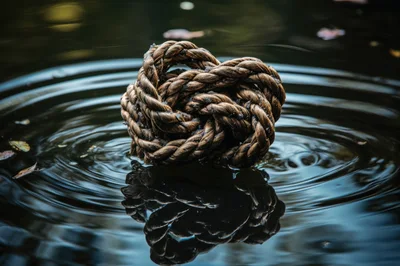 Rope Knot Floating On Dark Water Surface
