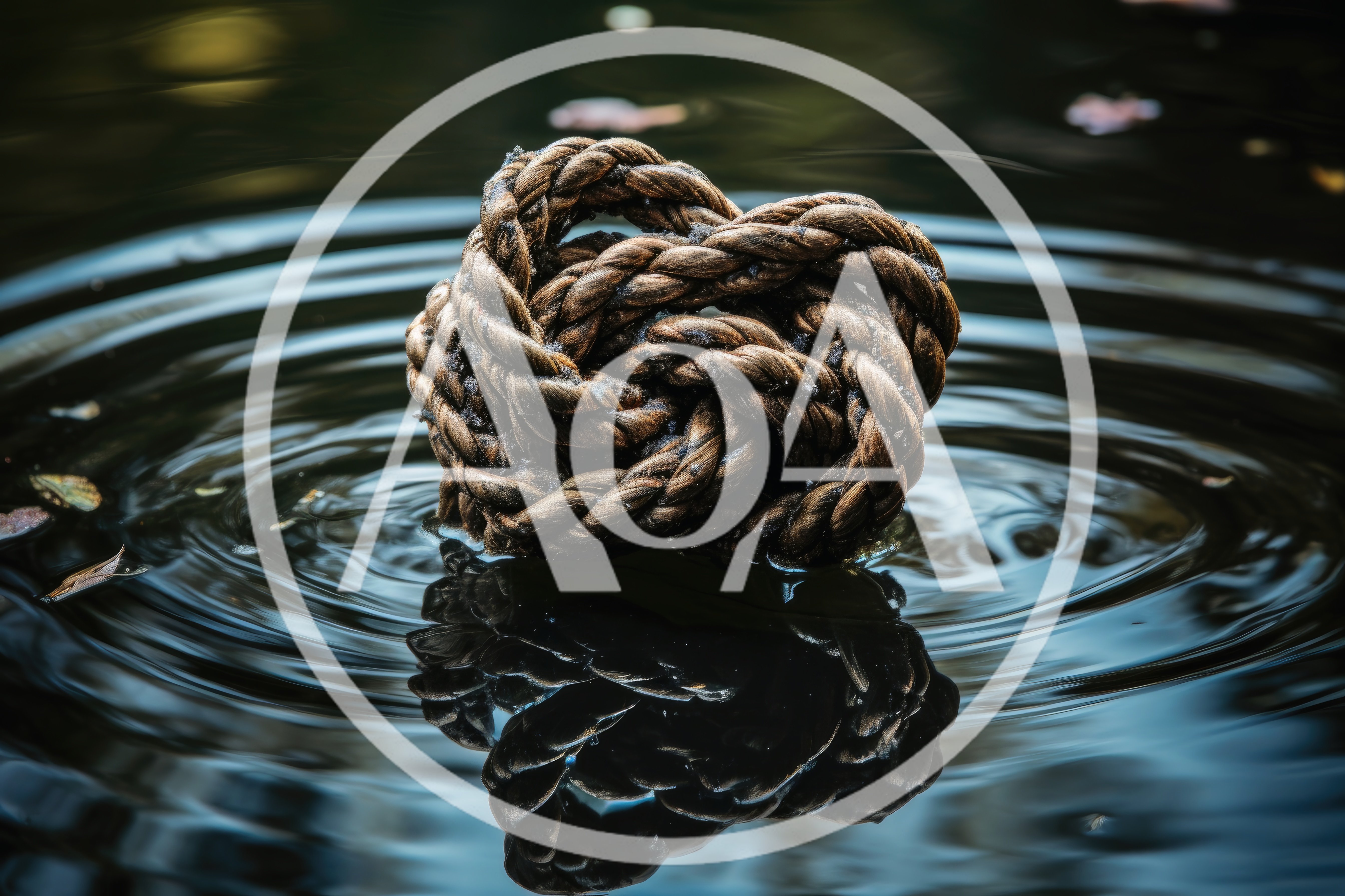 Rope Knot Floating On Dark Water Surface