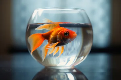 Goldfish Swimming Inside A Glass Bowl