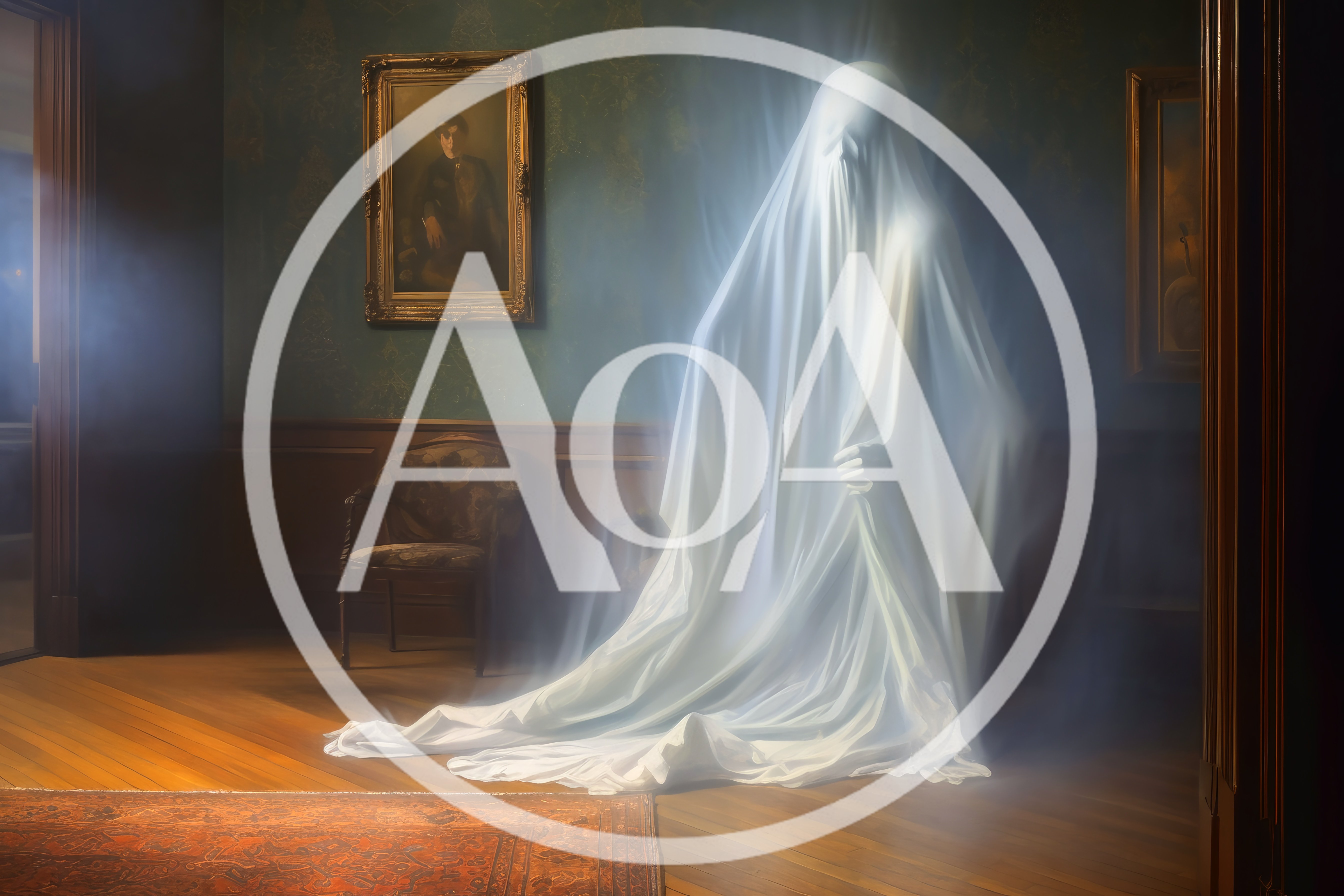 Ethereal Ghost Figure Standing In A Haunted Room