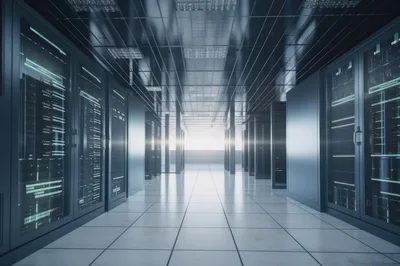 Modern Data Center Server Room Corridor