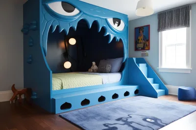 Whimsical Monster Themed Bed in a Child Bedroom