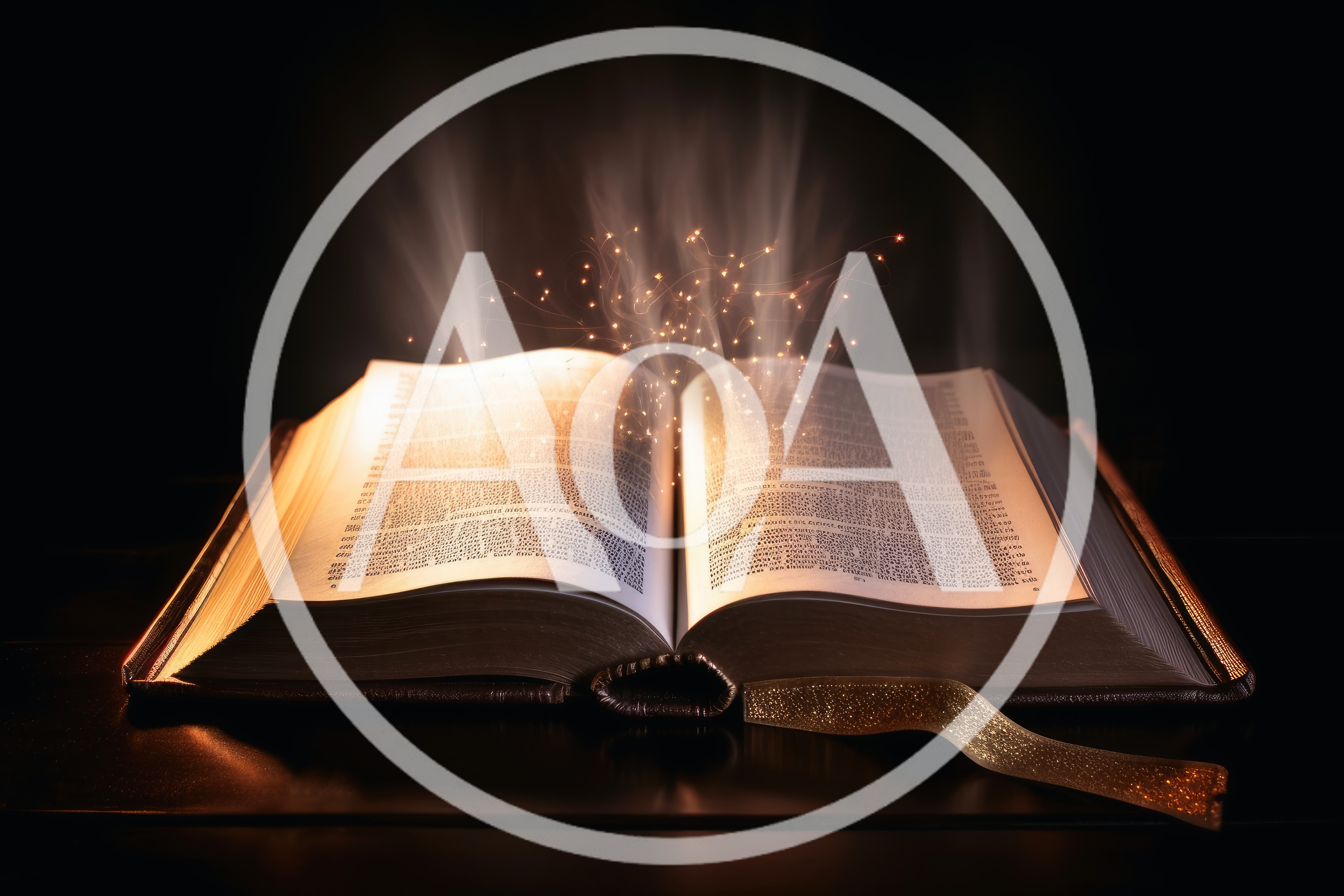 Open Magical Book With Glowing Light And Floating Particles