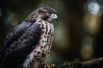 Majestic Hawk Perched On A Mossy Branch