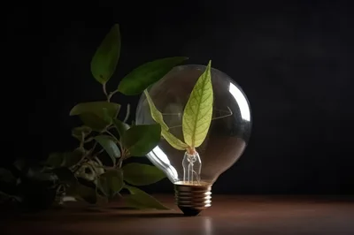 Green Plant Growing Inside A Glass Light Bulb