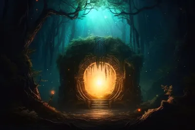 Mystical Glowing Portal In An Ancient Enchanted Forest