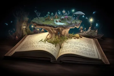 Fantasy Miniature Village Floating Above An Open Book