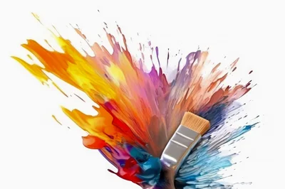 Paintbrush Creating Vibrant Multi-Colored Paint Splash