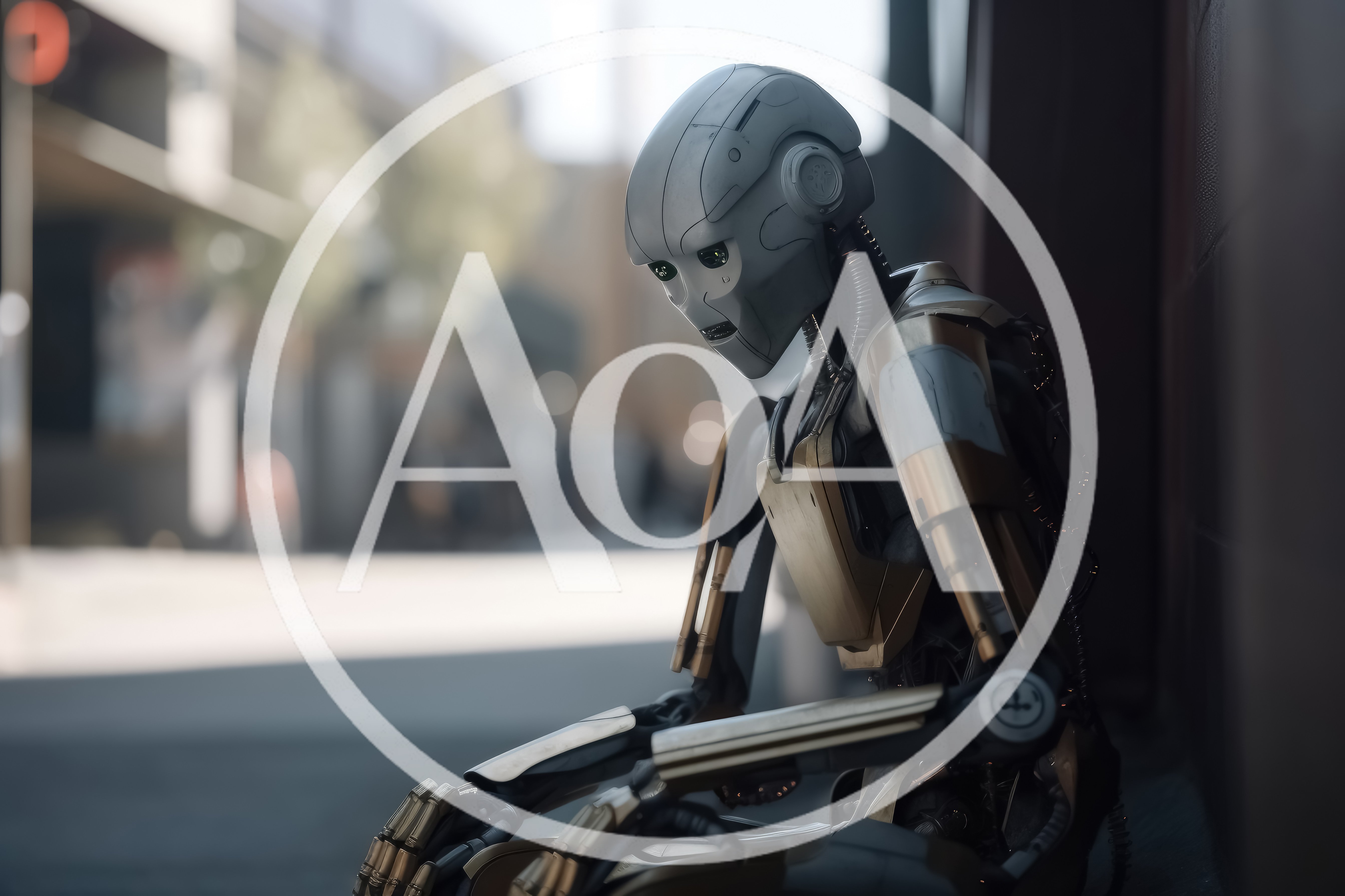 Sad Robot Sitting Alone In An Urban Setting