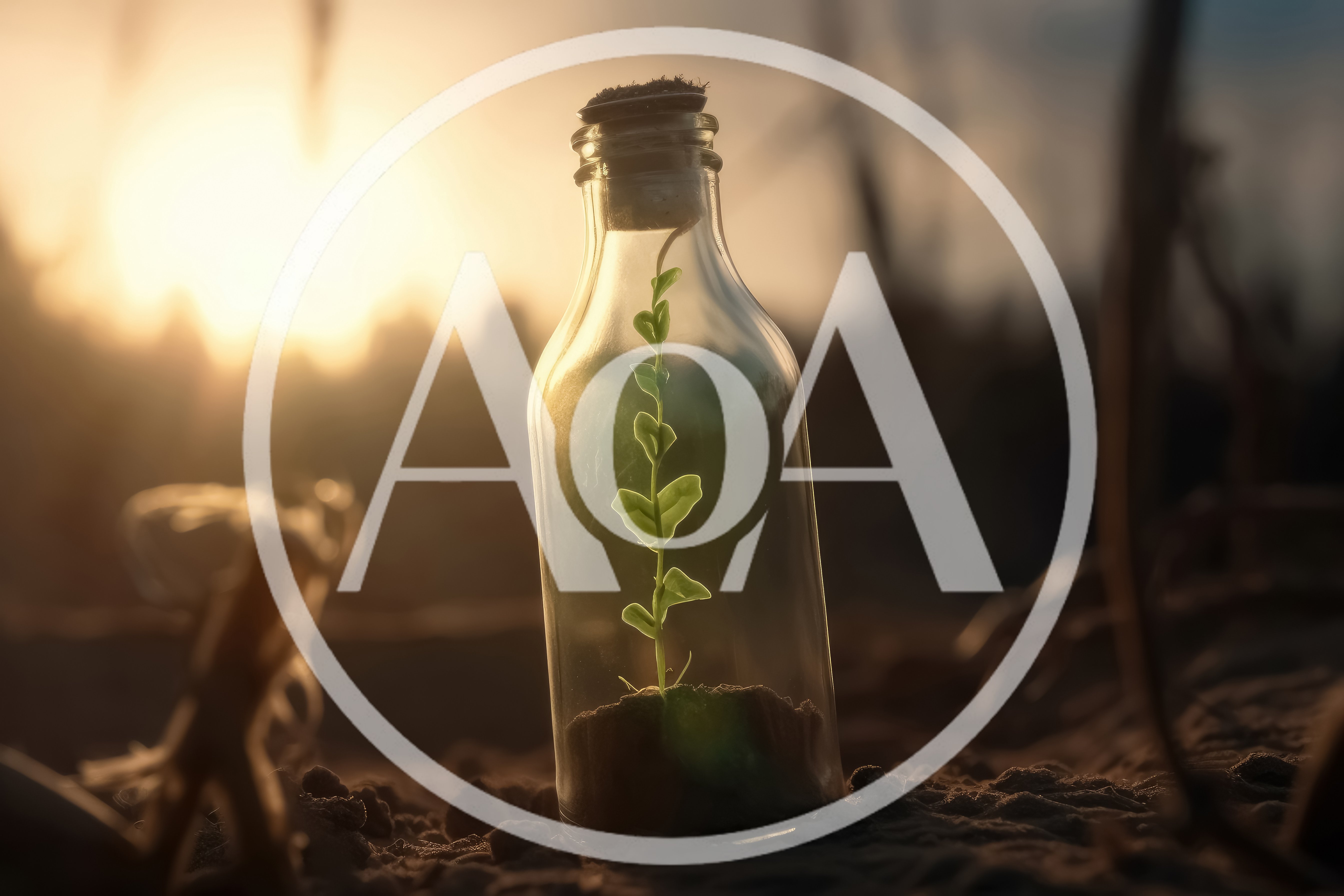 Small Green Plant Growing Inside A Glass Bottle