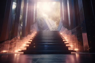 Modern Staircase Leading To A Bright Forest Entrance