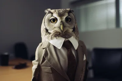 Professional Owl Wearing A Business Suit In Office